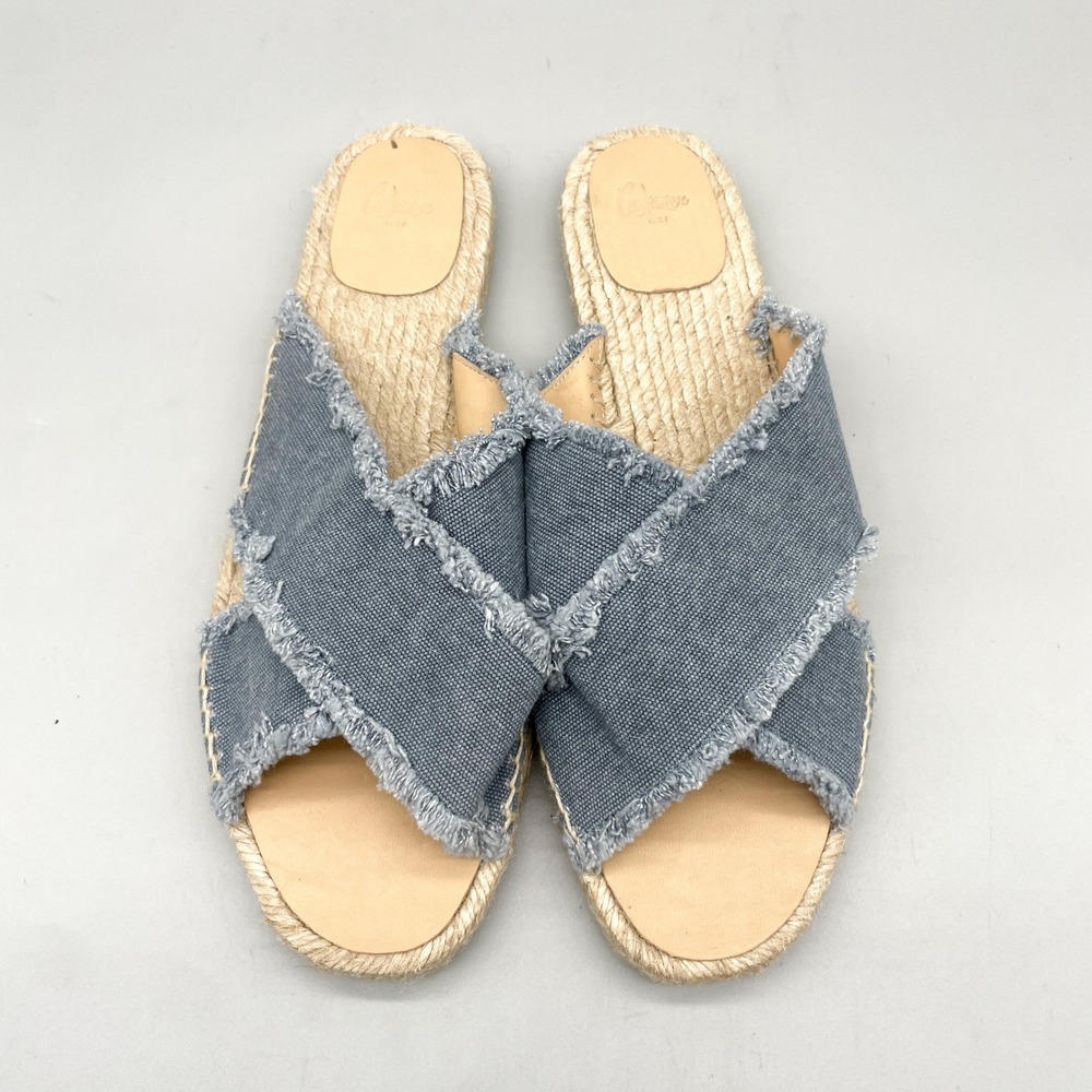 Castaner Womens 41 10 Palmera Espadrille Slide Sandals Blue Canvas Frayed Boho